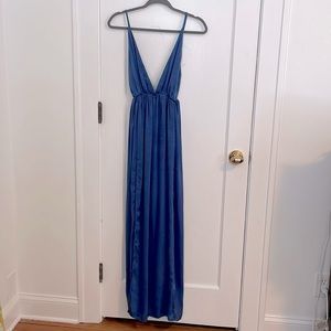 Blue maxi dress. Deep V neck. Size XS